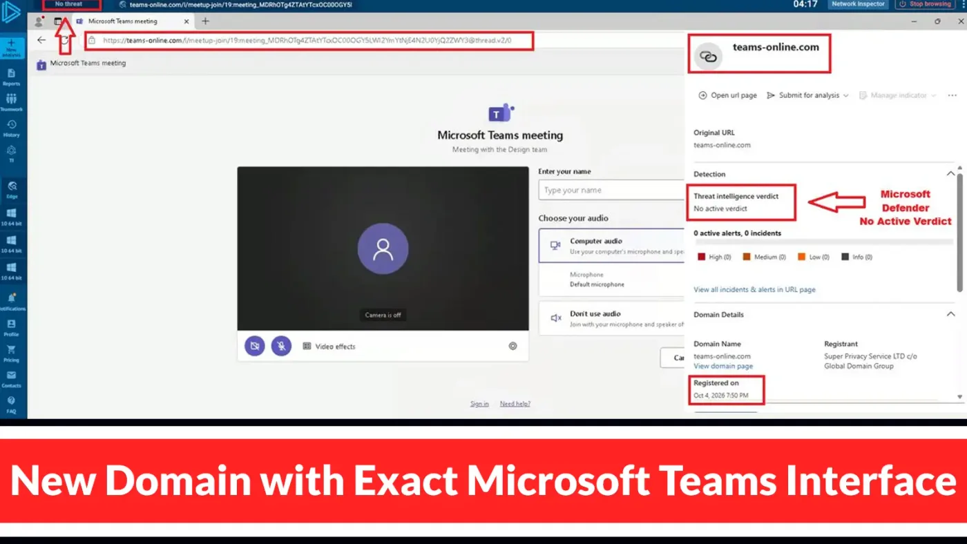 Hackers Registered New Domain with Exact Microsoft Teams Interface to Steal Logins