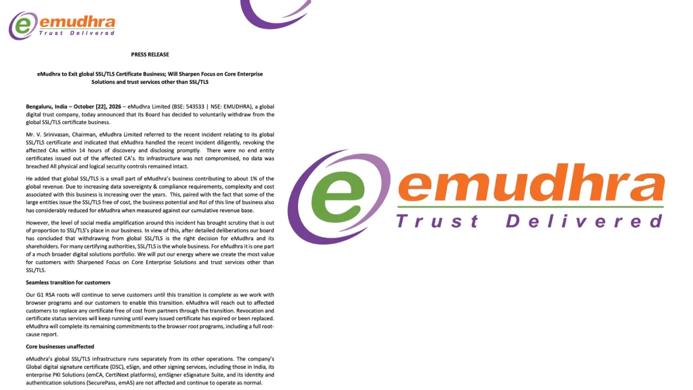 eMudhra Exits Global SSL/TLS Certificate Business Following the Vulnerability Disclosure