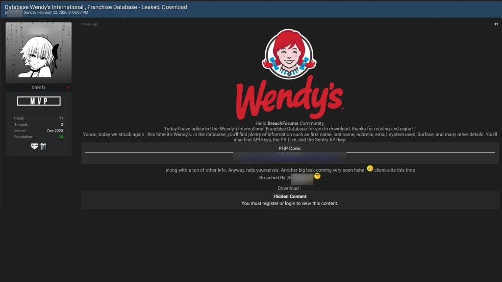 Rò rỉ dữ liệu nghiêm trọng Wendy's: Lộ thông tin thanh toán