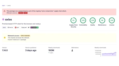 Cảnh báo khẩn: Tấn công chuỗi cung ứng Axios nghiêm trọng