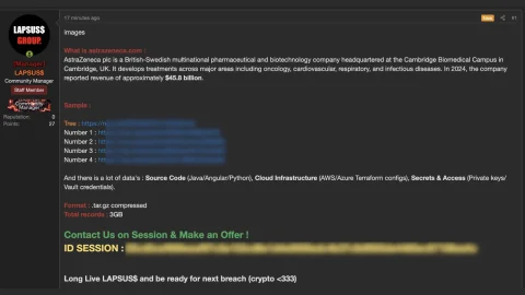 Đánh cắp dữ liệu AstraZeneca: LAPSUS$ tái xuất nguy hiểm