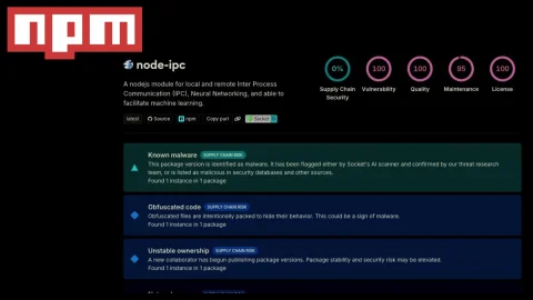 Chuỗi cung ứng phần mềm node-ipc bị xâm nhập nguy hiểm